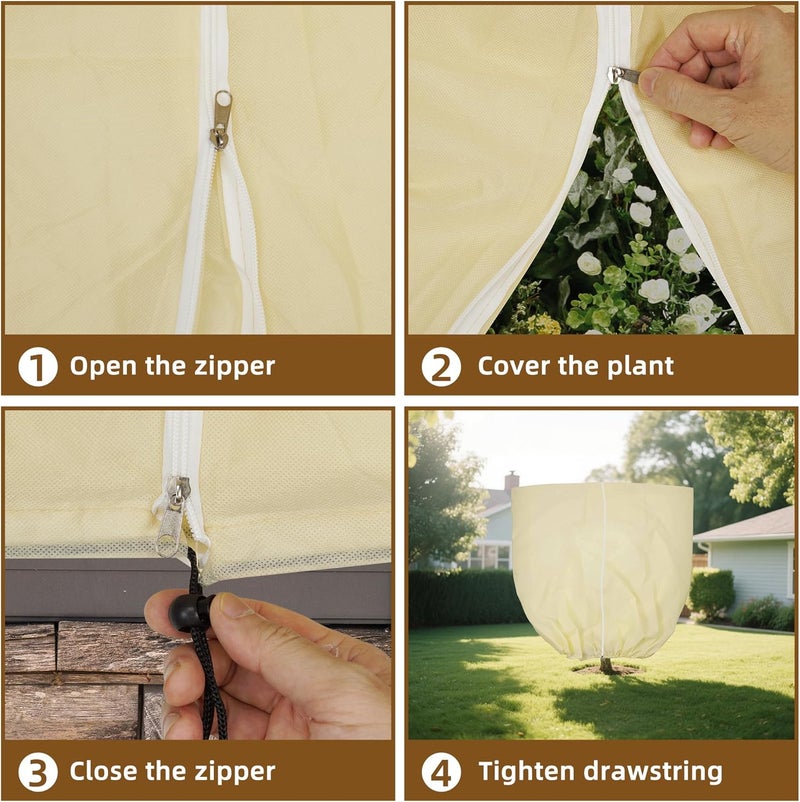 DINGBAI Plant Cover, Plant Protector, 4 Pack 39.3 * 31.8 inch Winter Frost Fabric Blanket, Two-Way with Drawstring for Outdoor Plants, Protects Against Cold Frost and Wind Damage. - Image 2